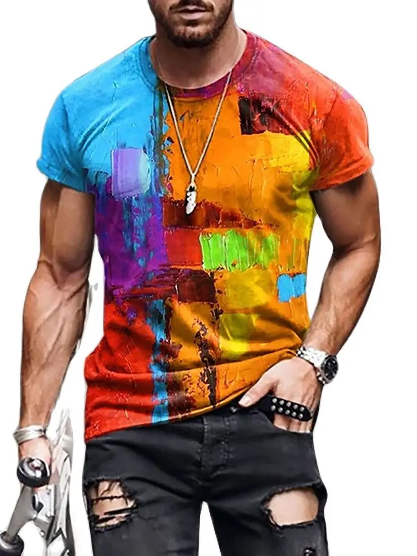

Men's Vintage Oversized Short Sleeve T-shirts 2022 Summer Harajuku Ethnic Style 3D Print Polyester O Collared Tops Tees 6XL