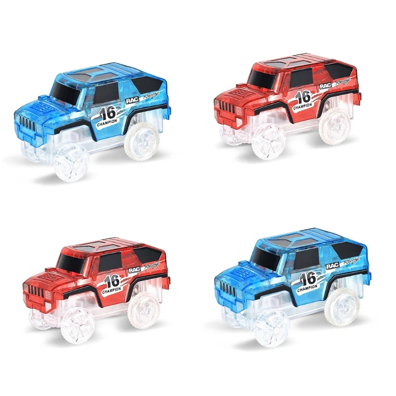

2pcs Rail Car Luminous Toy Racing Car Model w/ Transparent Body Kids’ Interactive Learning Gift Compatible for Track Toy