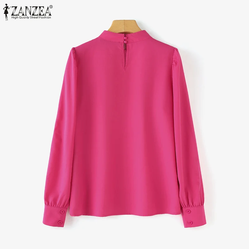 Женские корейские топы ZANZEA с воротником-стойкой Офисная Женская 3D рубашка