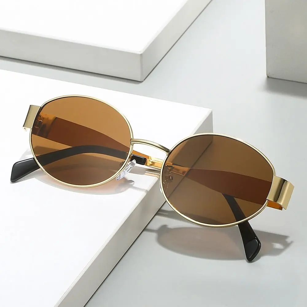 Овальные солнцезащитные очки унисекс с металлической оправой в винтажном стиле