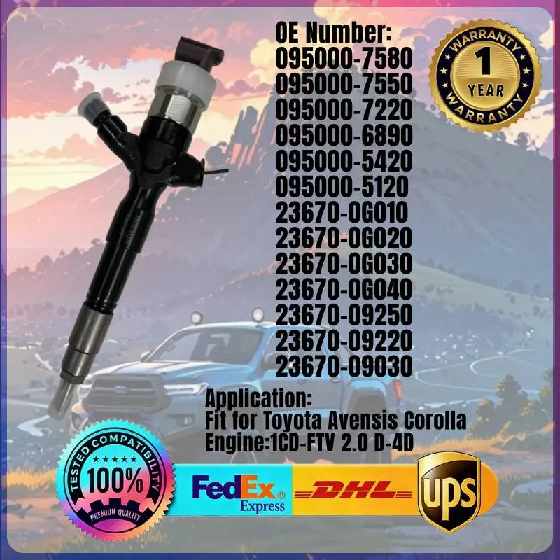 Фото Топливная форсунка 095000-7550 095000-5120 23670-0G040 23670-0G020 для Toyota Avensis Corolla 2.0 D-4D 1CD-FTV с дизельным двигателем №1