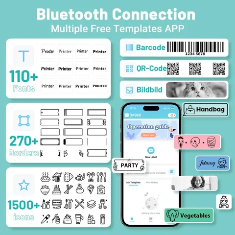 Устройство для изготовления этикеток M960, мини-устройство для изготовления этикеток с Bluetooth, портативная фотоэтикетка 12 мм, принтер для теплопередачи, водонепроницаемая этикетка
