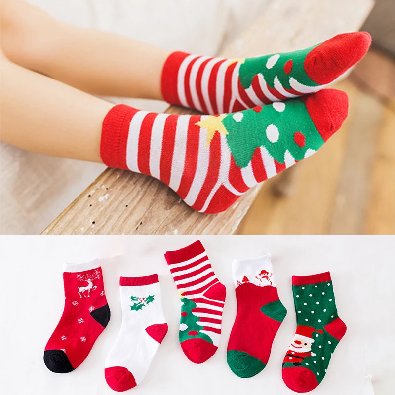 

1Pair Autumn Winter Children White Tube Socks for Baby Infant Accessories Stuff Merry Christmas Tree Snowman Santa Claus Clothes