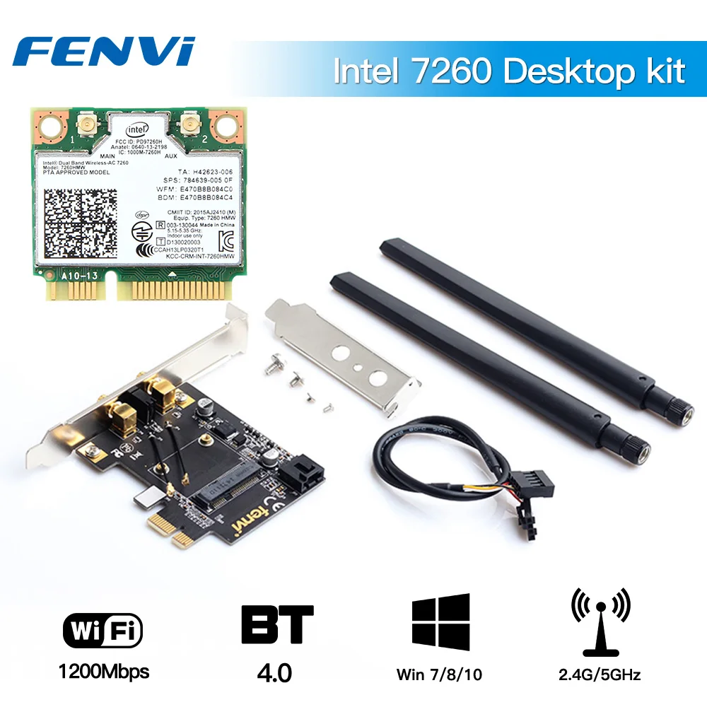 

Wireless Mini PCI-E Network Card Intel 7260 Bluetooth4.0 To Desktop PCIE Adapter Converter For AC7265 7260HMW 3160HMW Wi-Fi Card