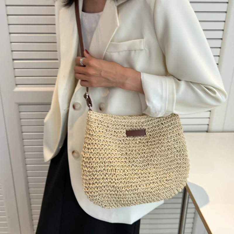 

Женская модная летняя соломенная сумка через плечо для женщин, Пляжная Праздничная сумка для шоппинга, плетеная сумка на плечо, сумки-мессенджеры