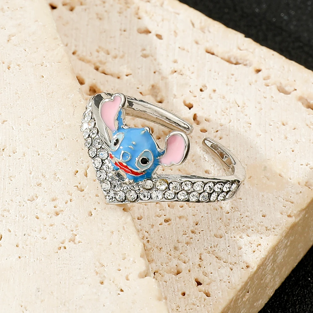 Фото Кольцо на палец из металлического сплава Disney Lilo & Stitch для мужчин, ювелирное изделие с мультяшным цирконом, подарок, аниме-фигурка №4