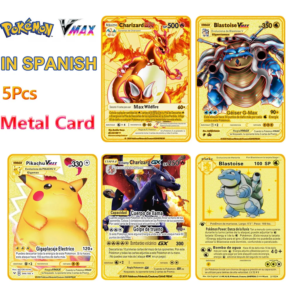 Набор металлических карт Покемон 5 шт. аниме испанский дисплей игра в игру V Vmax GX