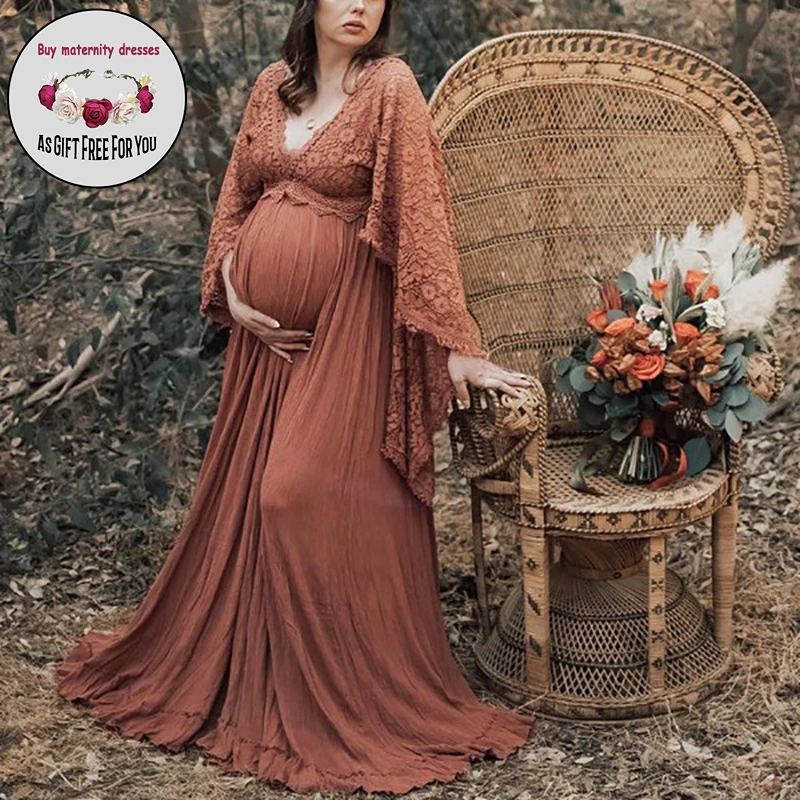 Women Summer Pregnant Dress for Photography Lace Short Sleeve Flying Sleeve Maxi Maternity Dress for Pregnancy Photo Shoot