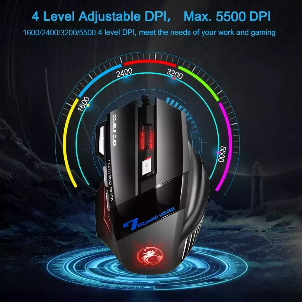 

Mouse USB Computer Mouse Gaming Mause Gamer Ergonomic Mouse 7 Button 5500DPI LED Silent Game Mice For PC Laptop