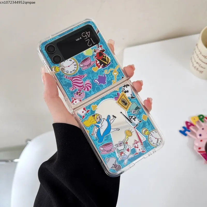 

Disney Princess Alice in Wonderland Mirror Film Phone Case for Samsung Galaxy Z Flip 3 Z Flip 4 5G PC Hard Anti-drop Back Cover