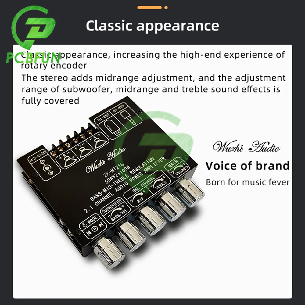 

ZK-MT21S 2.1 Channel Bluetooth 5.1 Subwoofer Amplifier Board 50WX2+100W Power Audio Stereo Amplifier Module Bass AMP AUX