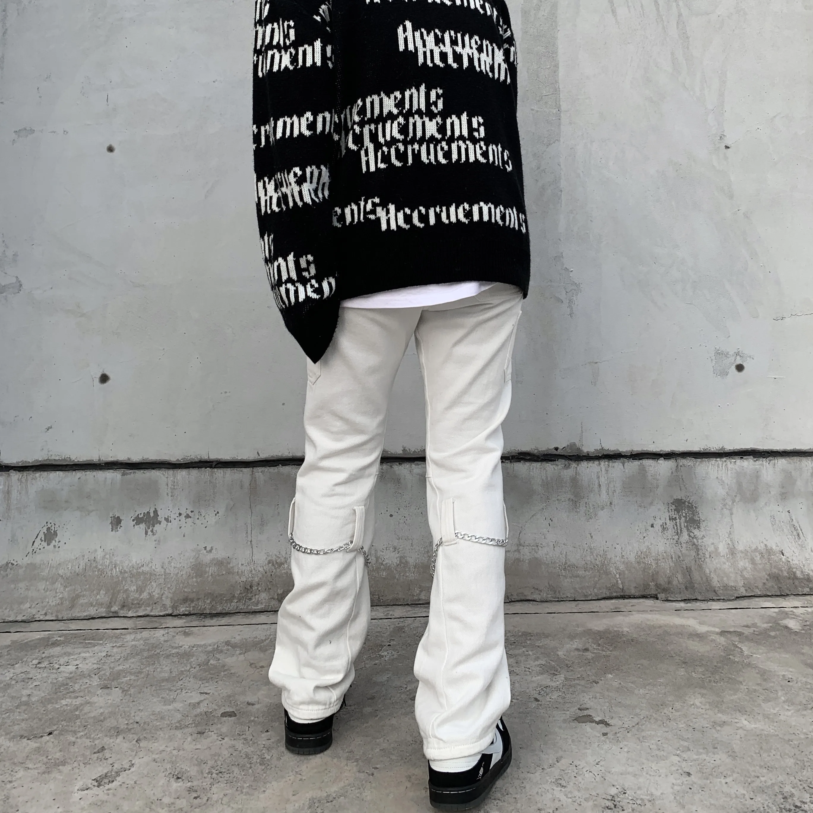 Men's Korean Casual Streetwear White Harajuku Vintage Jeans Graffiti Wide Leg Baggy Straight Denim Pants Trousers
