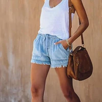 summer womens shorts jeans denim female solid color pocket tassel drawstring bottom casual denim shorts %d1%88%d0%be%d1%80%d1%82%d1%8b %d0%b6%d0%b5%d0%bd%d1%81%d0%ba%d0%b8%d0%b9