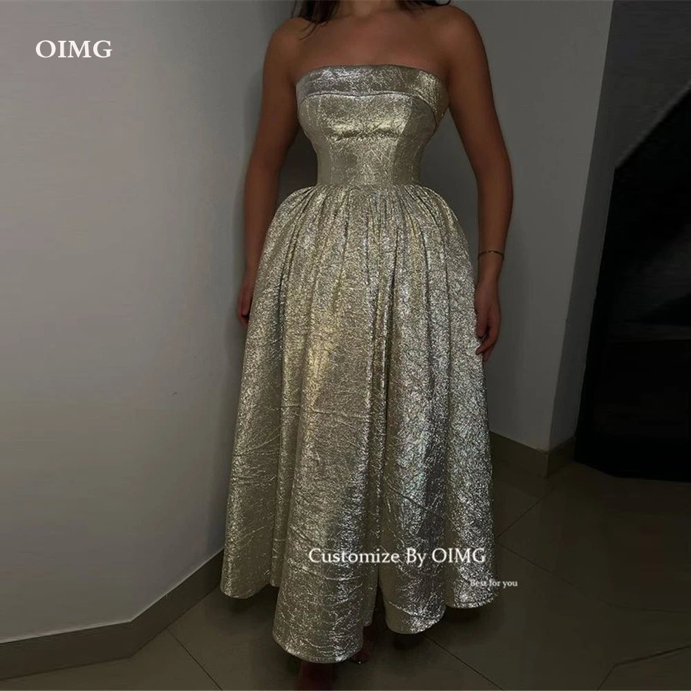 

OIMG Sparkly Champagne Gold Ball Gown Evening Dresses Strapless Long Party Dress Formal Prom Gown Plus Size 2023 Robe de soiree