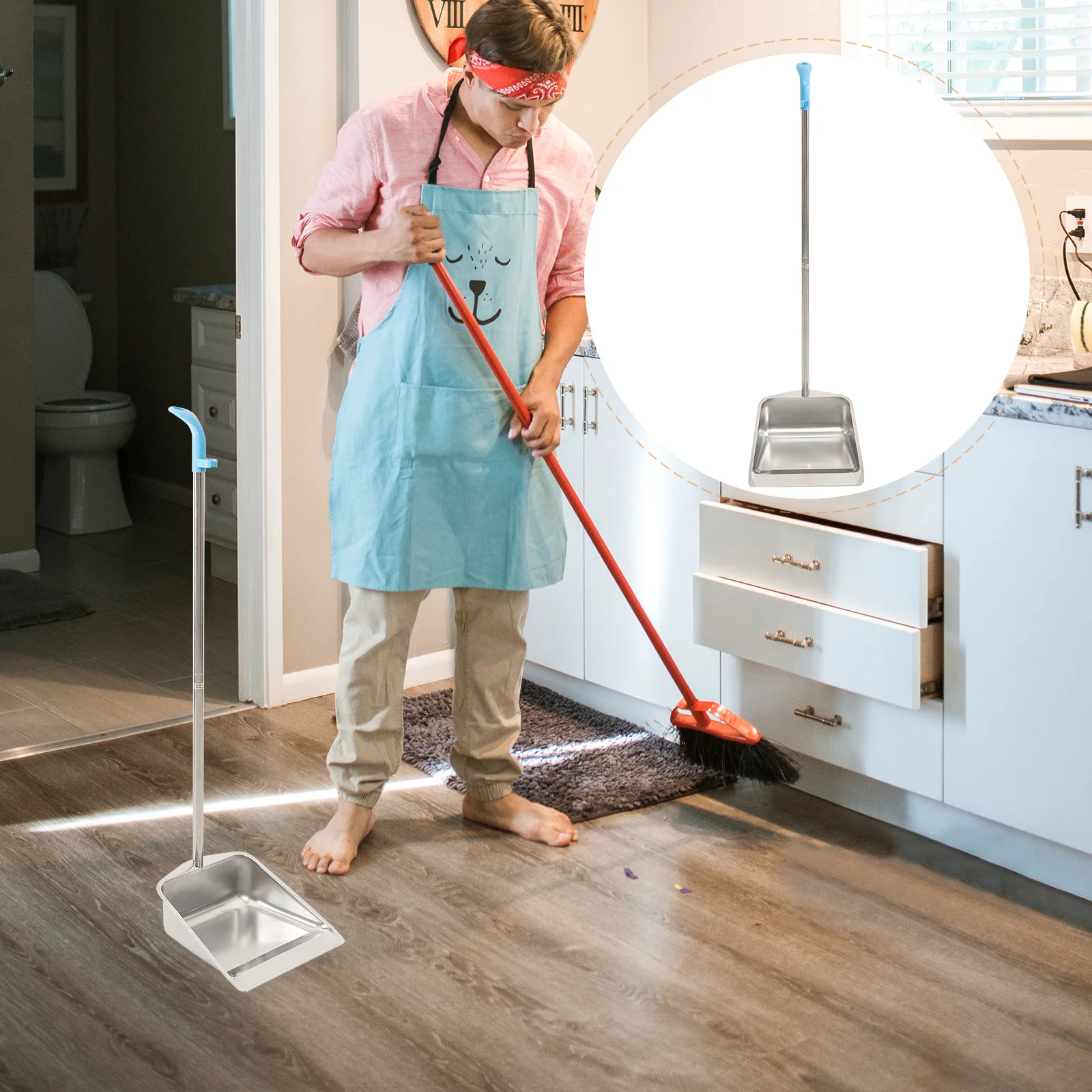 

Dustpan Cleaning Pan Tooluprighthousehold Handle Garbage Metal Lobby Standtrash Home Standingtall Shop Stainless Dustpans Steel