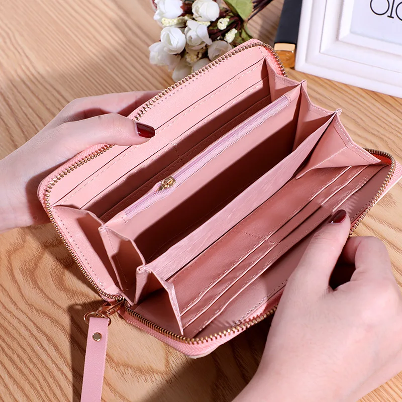 QUEENSHOW Fashion Geometric Women's Wallet Female PU Leather Card Holder Long Zipper Wrist Purses Tassel Design Clutch Wallet