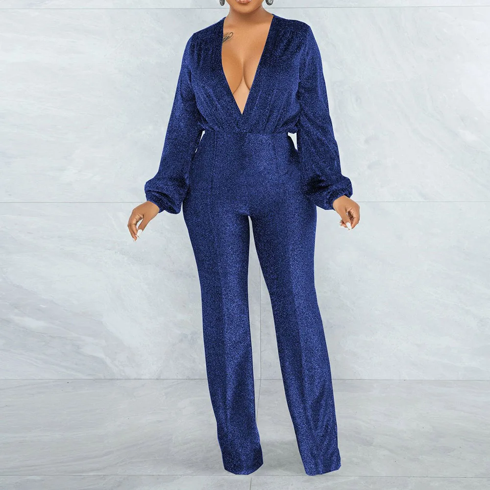 

2022 Элегантный женский вечерний длинный однотонный комбинезон с V-образным вырезом, классический официальный комбинезон для вечеринок, Элег...