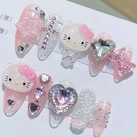kawaii diy hello kitty cartoon press on nails y2k handmade anime toy false tips 3d acrylic nail tips stickers accessories free