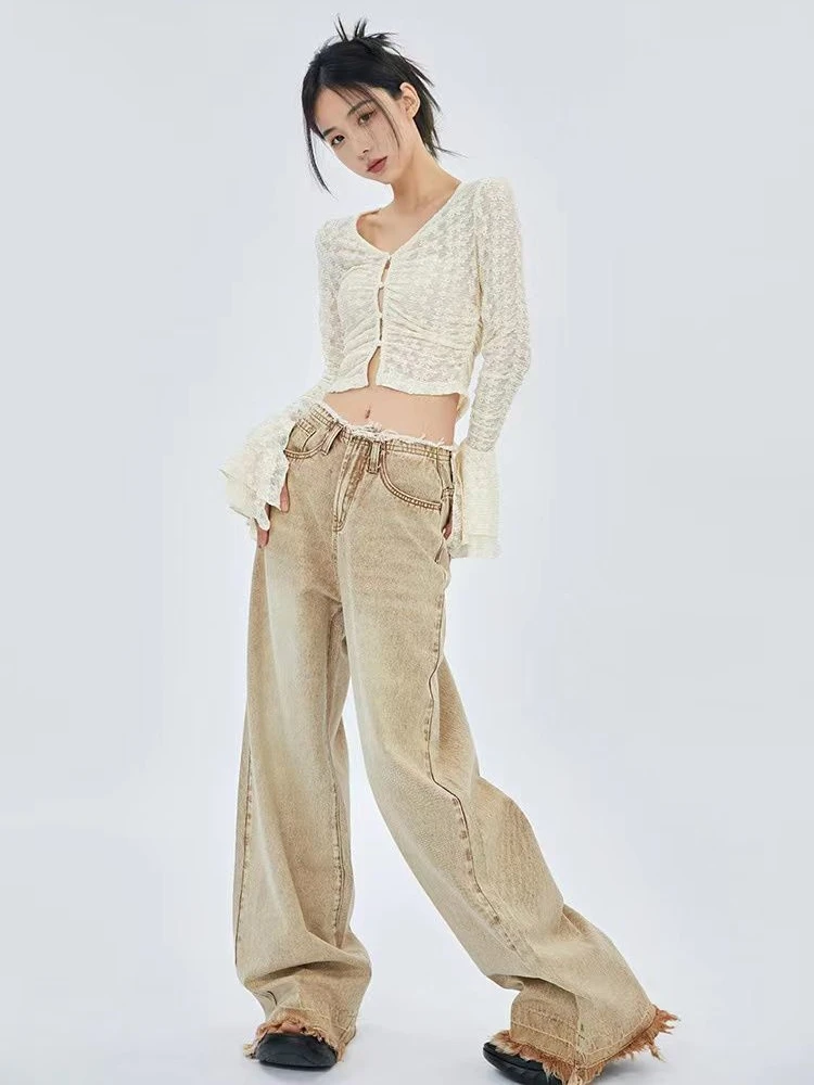 ADAgirl High Waist Jeans Women Y2k Loose Vintage Casual Raw Edge Wide Leg Denim Pants Streetwear Fashion Summer Mujer Trousers