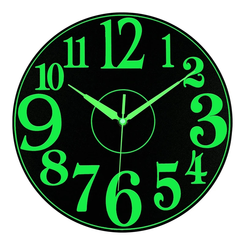 

Glow In The Dark Clock,12 Inch Silent Non-Ticking Battery Operated Clock, Energy-Absorbing Luminous Numerals And Hands