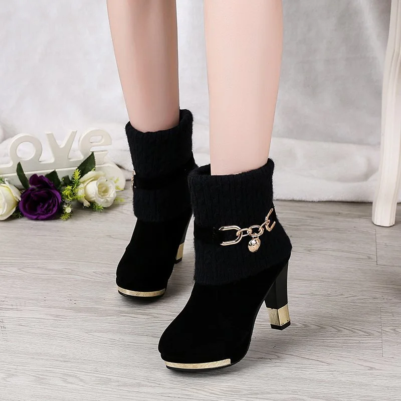 New Woman Shoes High Heels Sexy Black Sock Boots Red Christmas Boots Stretch Fabric Shoes Woman Black Ankle Boots