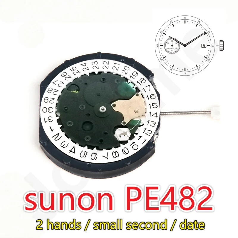 Фото Механизм PE482 Механизм часов Sunon Pe48, маленькая секундная стрелка для мужчин, большая дата, 2 стрелки, маленький секундный механизм №1