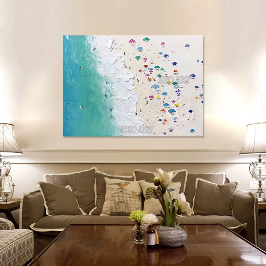 Толстая Текстура картина маслом на холсте пляжная волна Картина абстрактный