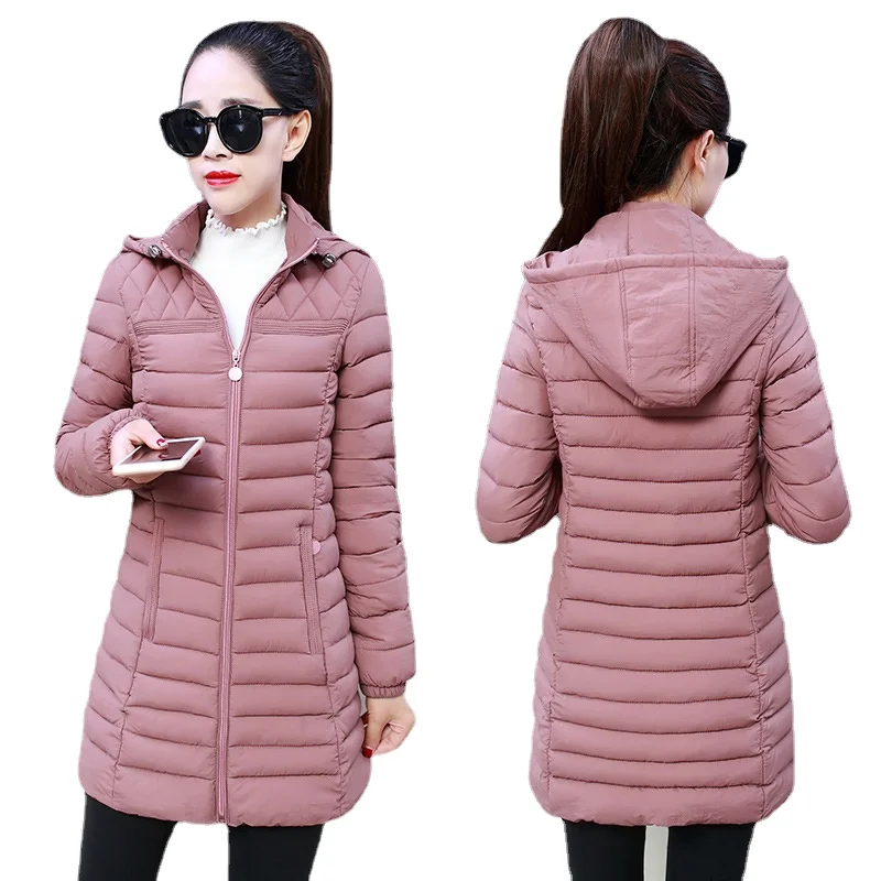 

New Cotton Padded Jacket Lightweight Padded jacket Winter Women Removable Hood Warm Cotton slim Clothes Long Parkas