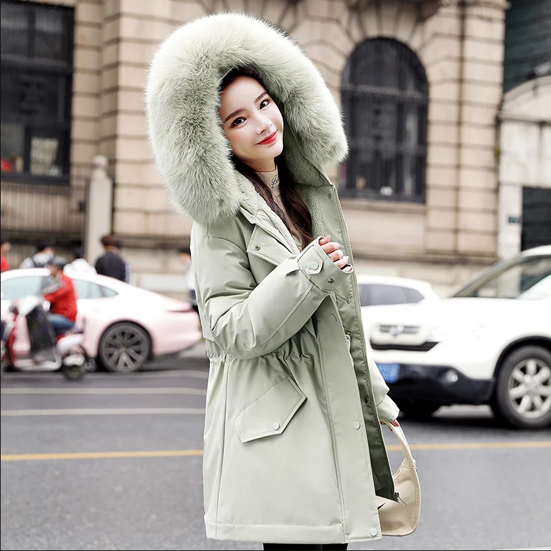 New Winter Jacket Women Parka Fashion Long Coat Wool Liner Hooded Parkas Slim With Fur Collar Warm Snow Wear Padded Clothes