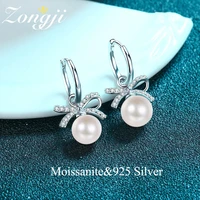 xdyreal 925 sterling silver drop bow tie earrings flawless freshwater pearl moissanite earrings for women fine jewelry