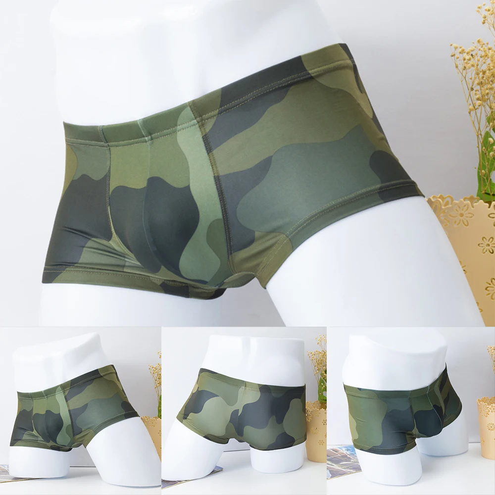 

Camo Army Green Briefs Men Sexy Boxer Trunks Sleep Bottoms Underpants Shorts U Convex Pouch Panties Elastic Undies Boxer M-2XL