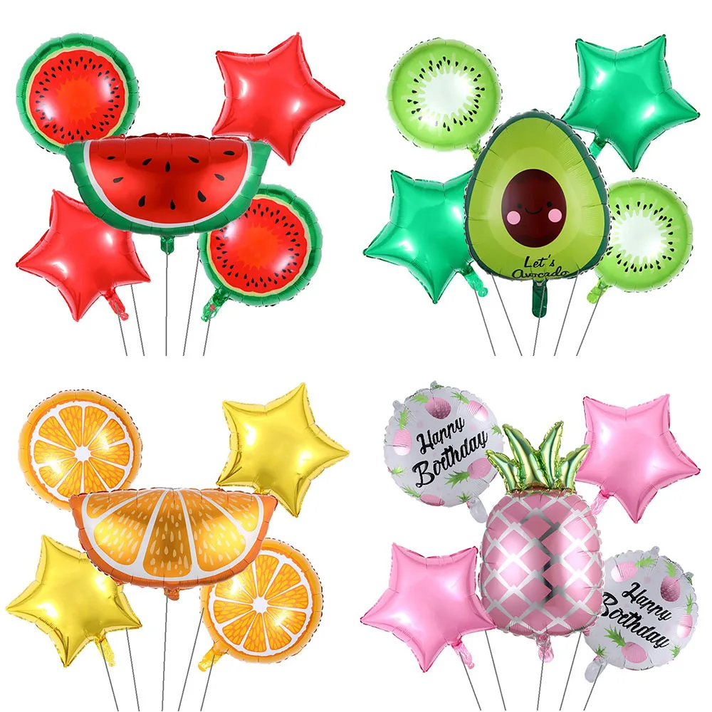 

5pcs/Set Fruit Theme Foil Balloon Watermelon Pineapple Helium Globos Hawaiian Tropical Birthday Party Decor Baby Shower Supplies