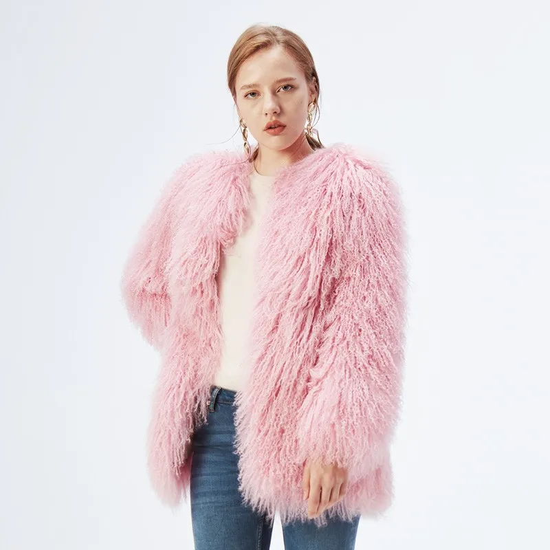 Women's Mongolia Lamb Fur Coat Tibet Sheep Fur Overcoat Lady Short Warm Sheep Skin Jacket Sheep Fur Real Fur Mid-length Outwear