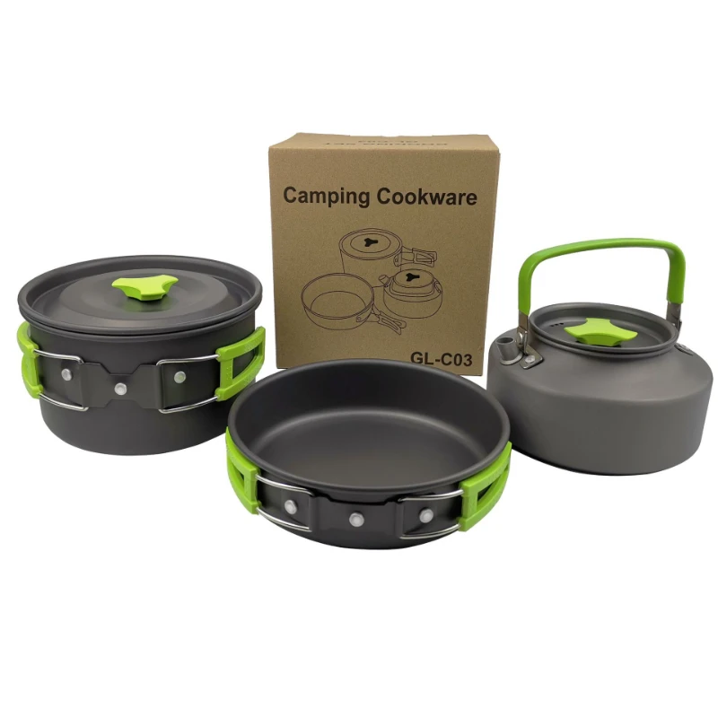 Ensemble de 3 ustensiles de cuisine pour le camping en alliage d'aluminium  bouilloire  casserole et