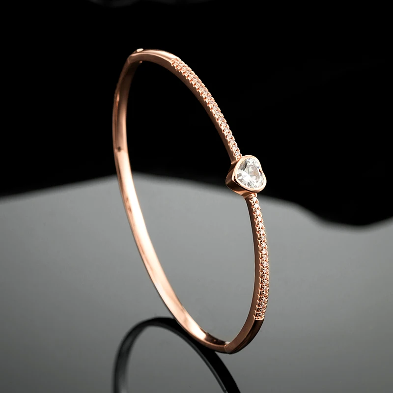 Luxury Classic Forever Love Heart Bangle & Bracelet For Women Party Jewelry Gift Copper Zircon bride wedding banquet Bangles Hot