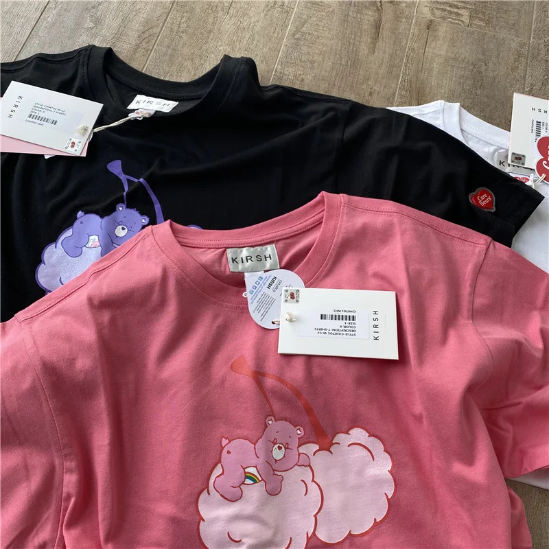 

Korean Designer Tide Brand Joint Cherry Bear Print Short-sleeved Solid Color T-shirt Women's 2022 Summer Couple Tops
