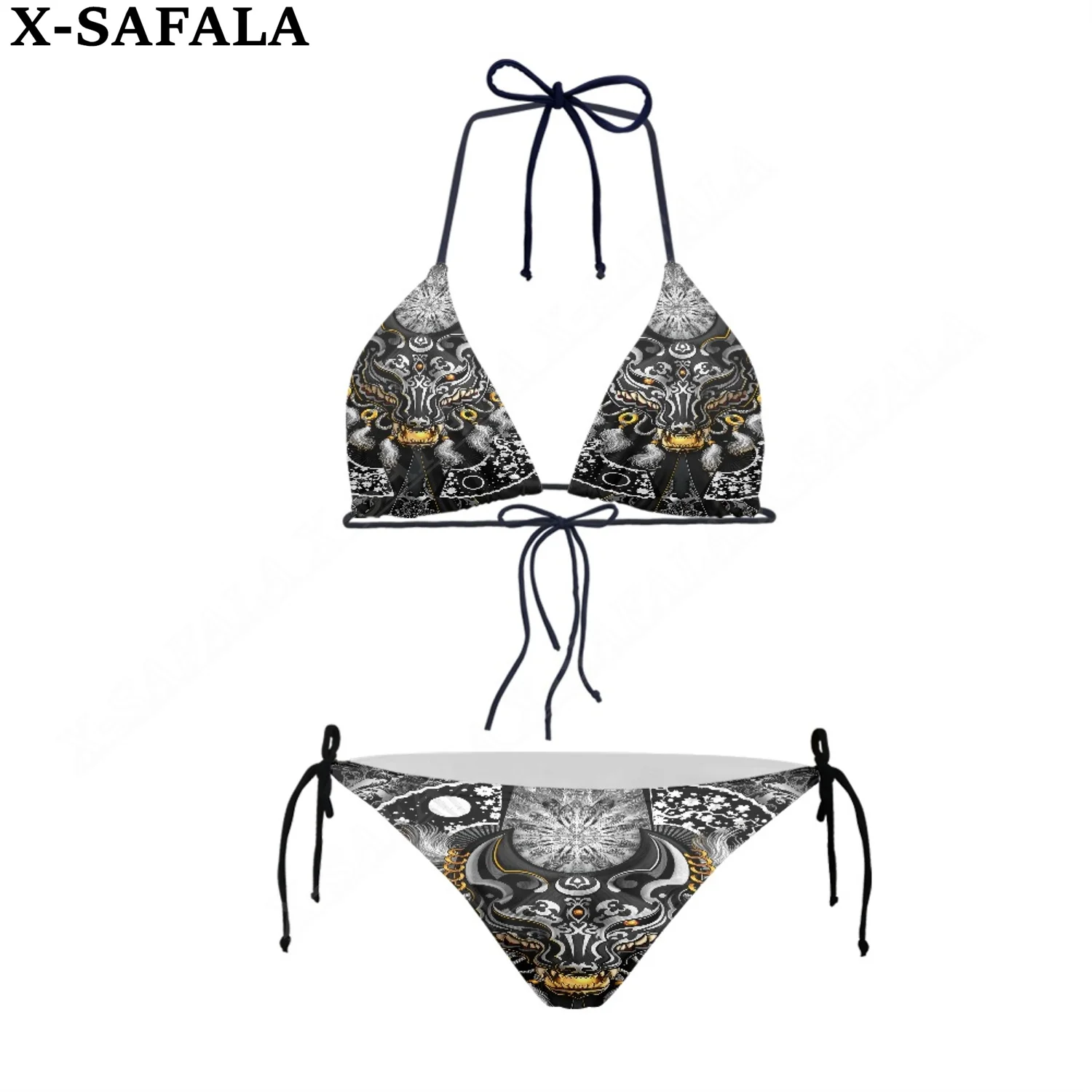 

Японские татуировки Samurai с 3D принтом, женское микро треугольное бикини с завязкой сбоку, летняя пляжная одежда, Манкини, милый сексуальный пляжный купальный костюм