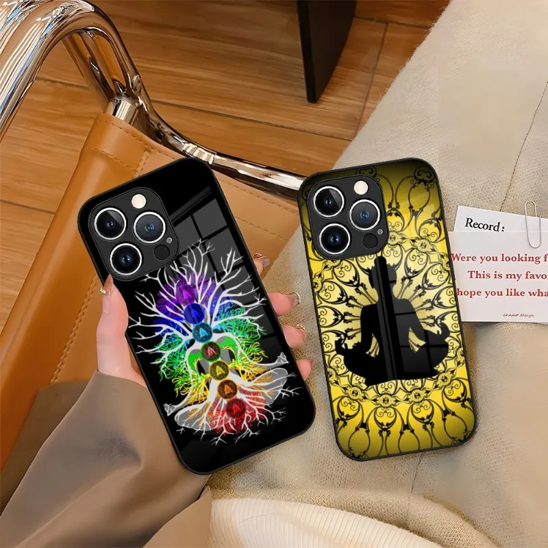 Чехол для телефона Mandala Chakra Yoga закаленное стекло IPhone 13 14 12 15 11 Plus Pro XS Max Mini X XR 8 7 6s