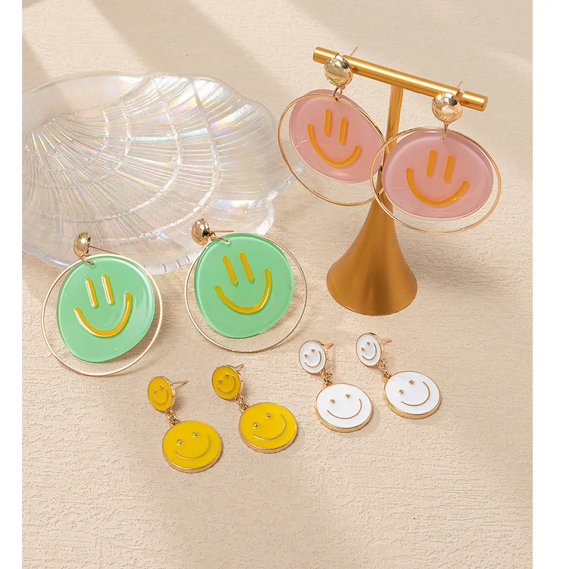 

Cute Round Smiling Face Earrings For Women Girls Sweet Dangle Drop Earrings Korean Style Jewelry Gift Brincos