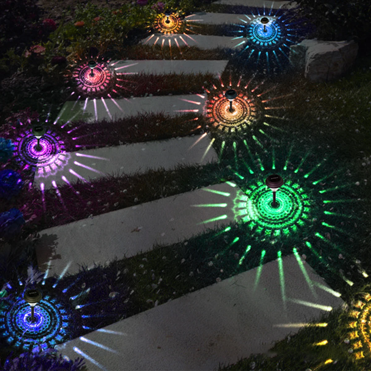 8 Pack Solar Pathway Lights Outdoor Solar LED Lights RGB Solar Path Lawn Light Christmas Garden Decorative Landscape Shine Lamps