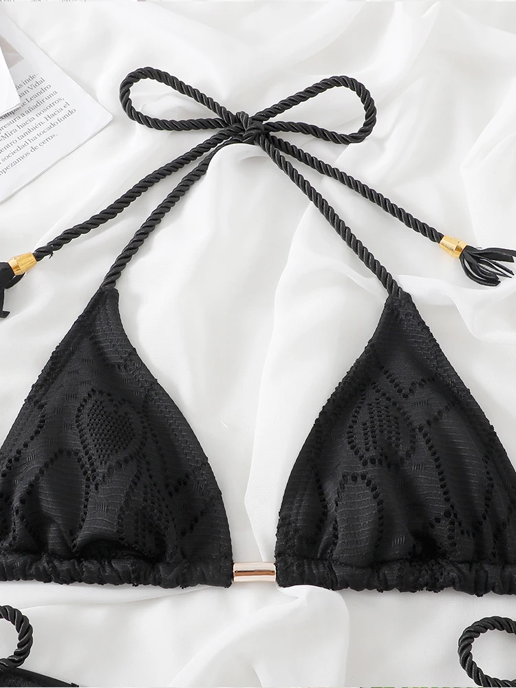 COOBBU треугольный купальник сексуальный бикини бандажный женский черный цвет