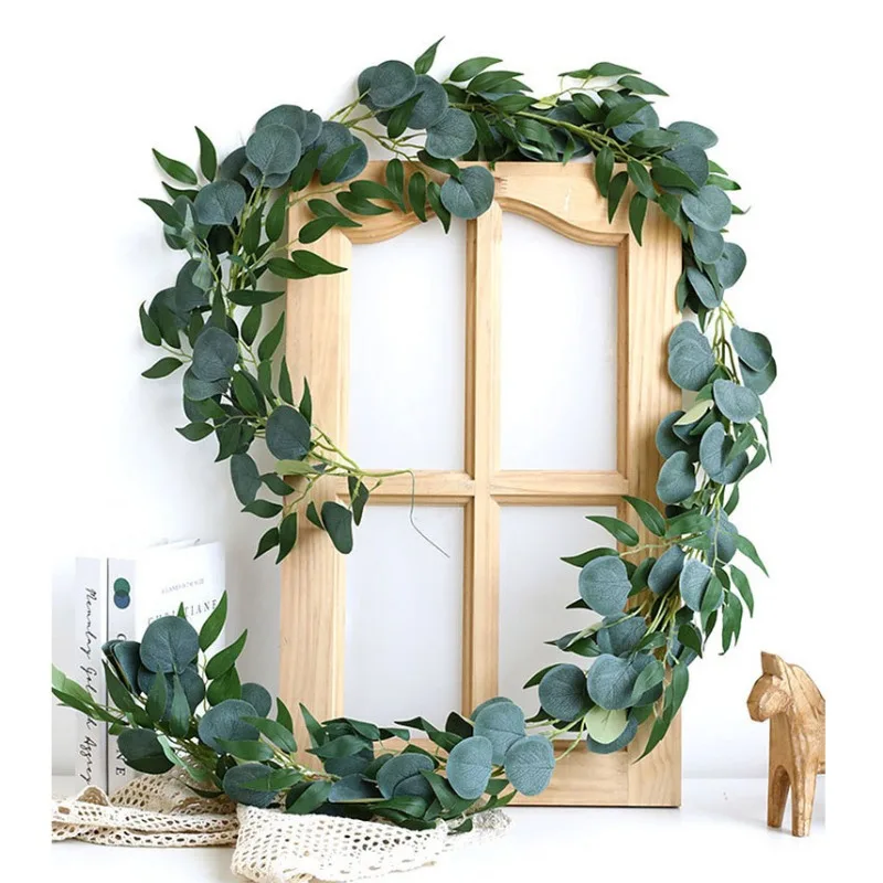

Artificial Green Eucalyptus Leaf Vine Rattan Willow Leaves Garland For Wedding Home Christmas Decor Fake Plant Party DIY Wreath