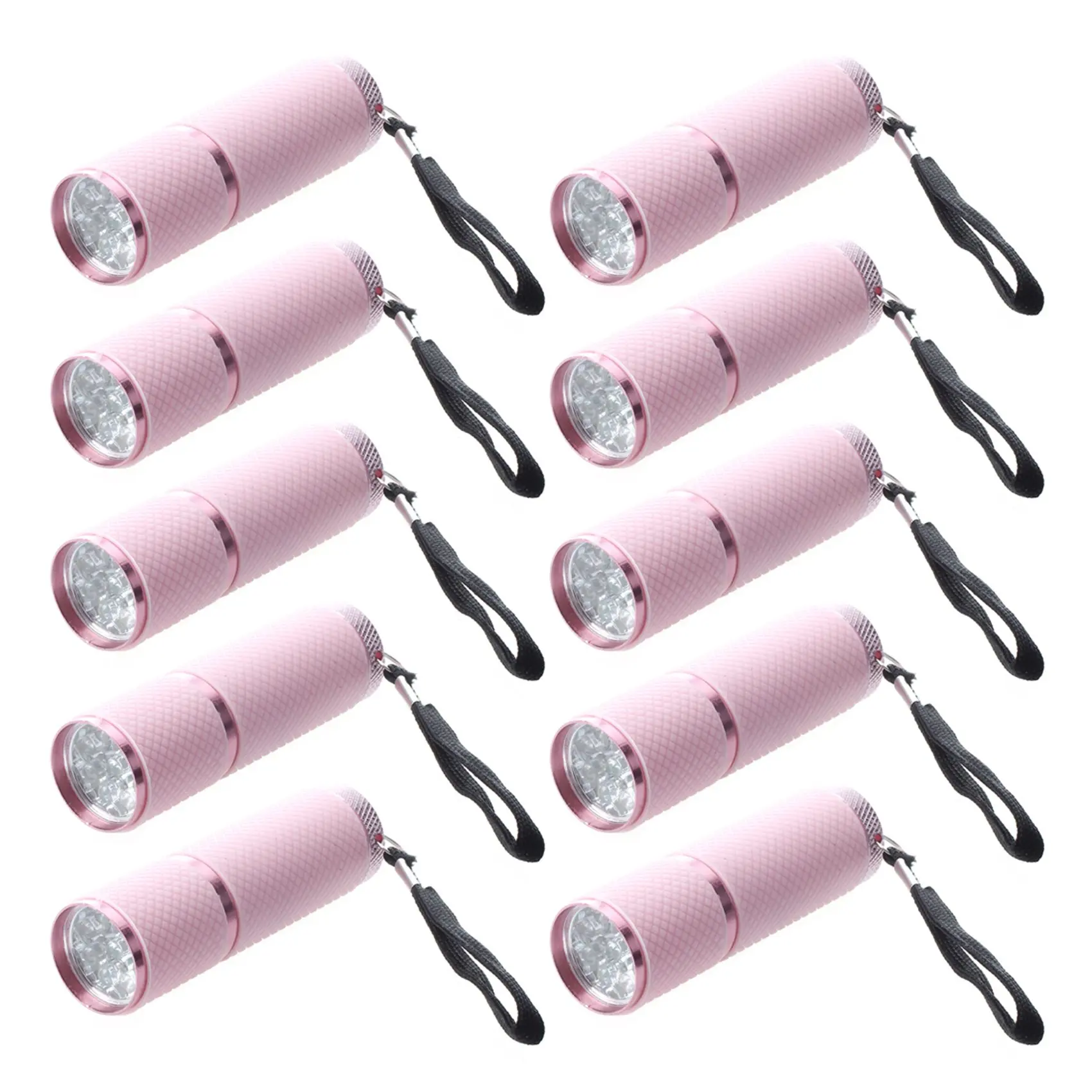 

10X Outdoor Mini Pink Rubber Coated 9-LED Flashlight Torch