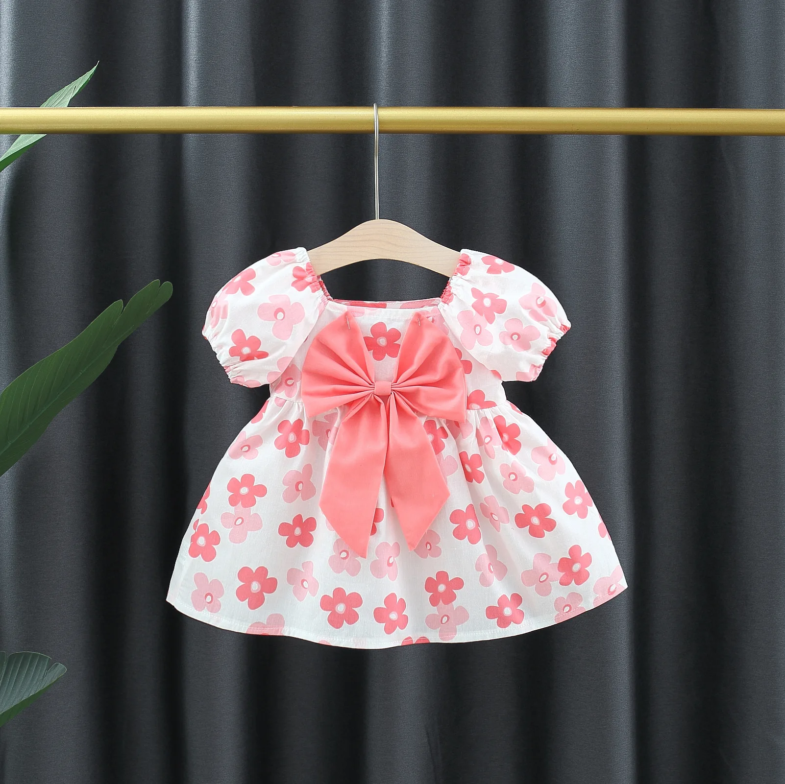 

Korean Version Toddler Baby Girl Dress Summer Pink Cute Floral Print Dresses Infant Fashion Bow Short Sleeve Sweet Dress