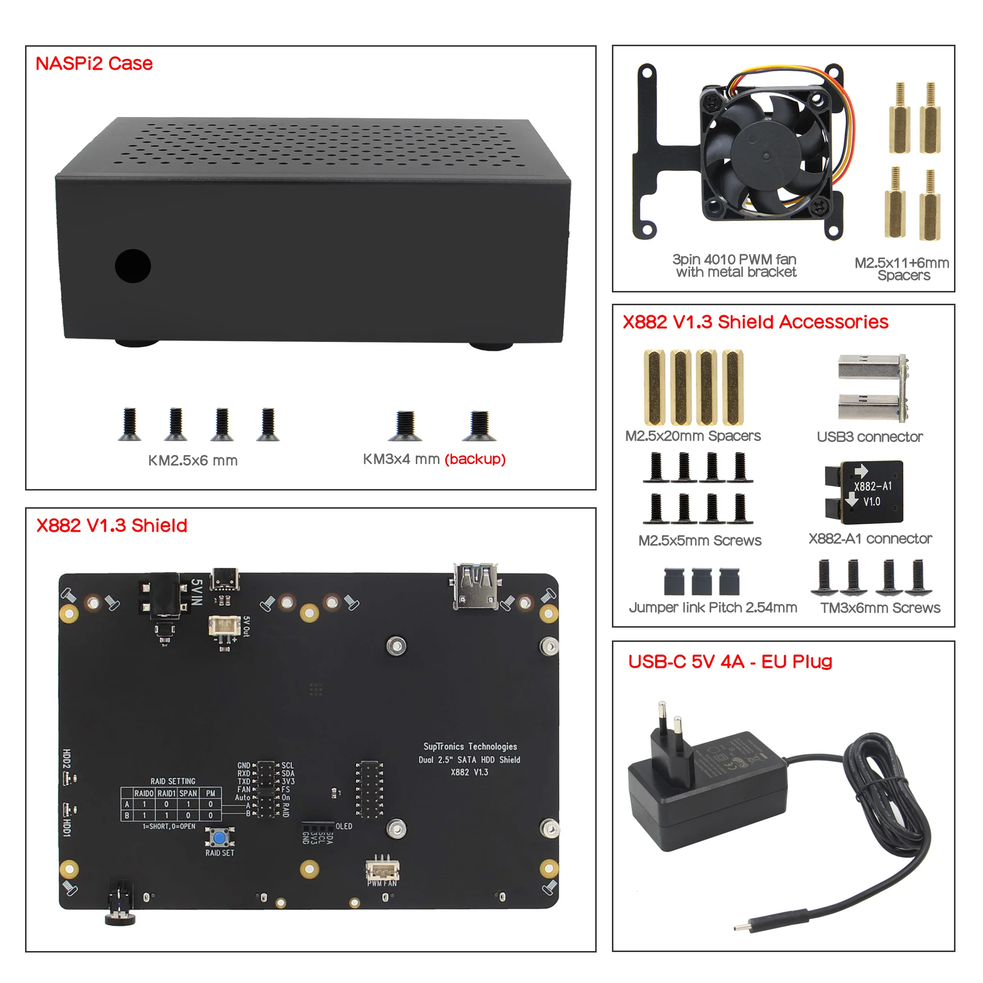 Naspi Gemini Duplo 2.5 Polegada Sata Hdd Ssd Placa Escudo & Caixa de Metal com Ventilador Pwm para Raspberry pi Modelo b