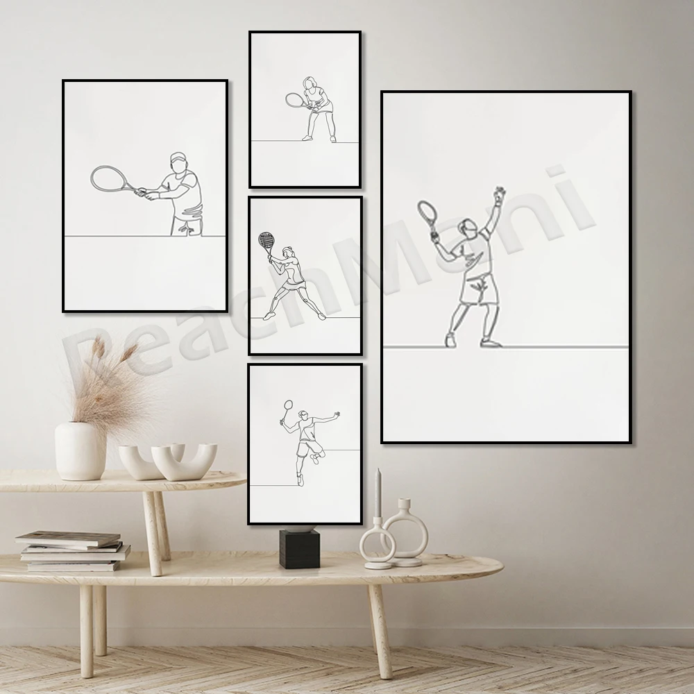 Плакат для игры в теннис простой скетч принт с непрерывным движением подарок