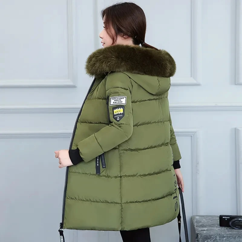 Down Cotton Coat Womens 2022 New Korean Self-cultivation All-match Padded Jacket Women Hooded Fur Collar Thick Large Size Parka