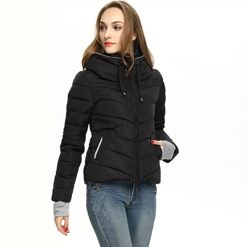 

Новая зимняя куртка, женские зимние пальто, модное хлопковое приталенное повседневное короткое плотное теплое Женское пальто с капюшоном, ...