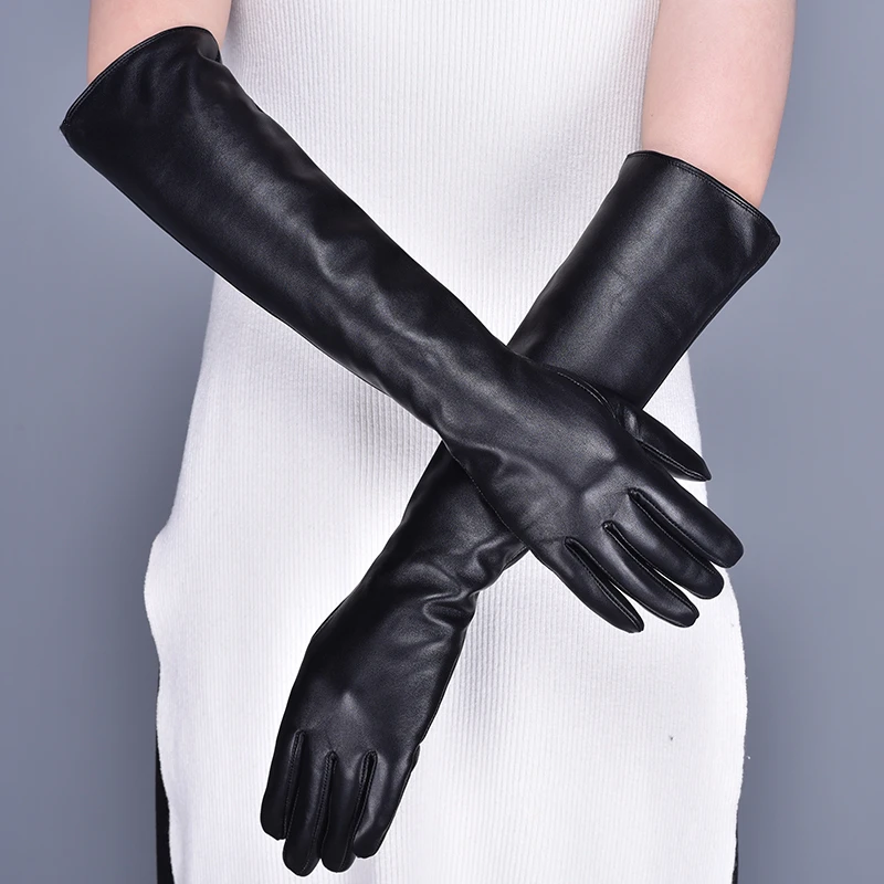 GOURS Winter Real Leather Gloves Women Black Genuine Sheepskin Touch Screen Long Glove Fleece Lined Warm Soft Fashion New GSL079