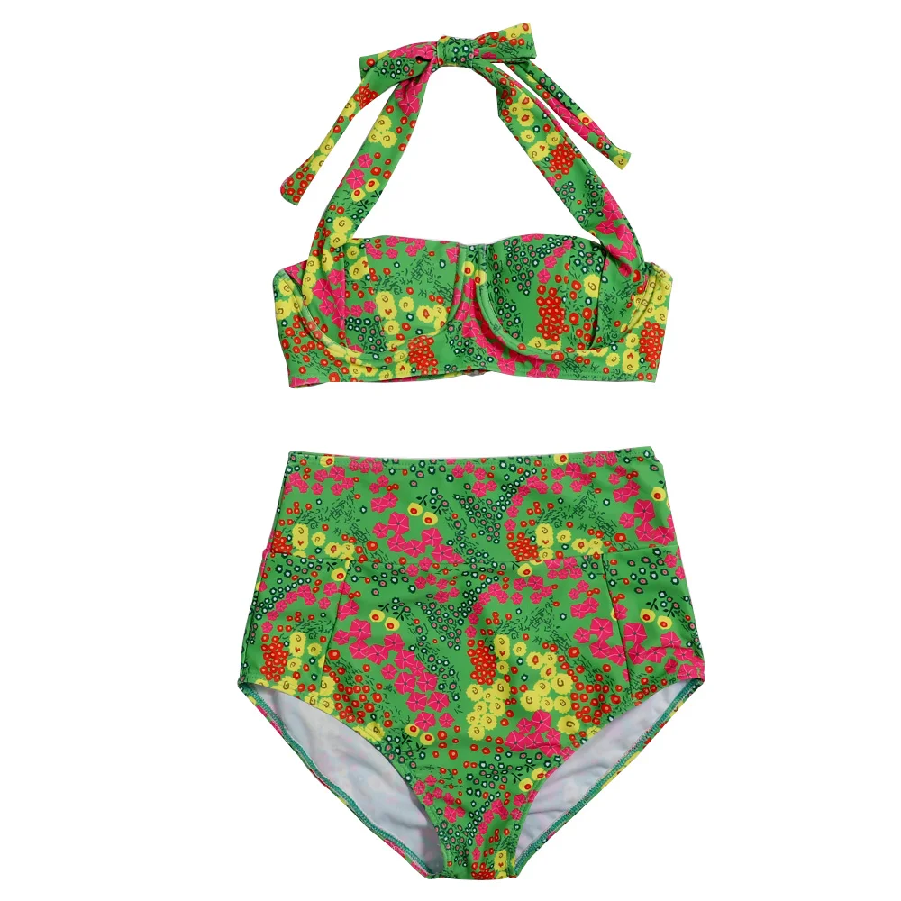 

Floaral Underwired Bikini Swimsuit Women's High Waist Swimwear Female Halter Swimming Suit 2021 New Beach Wear Biquini Mujer